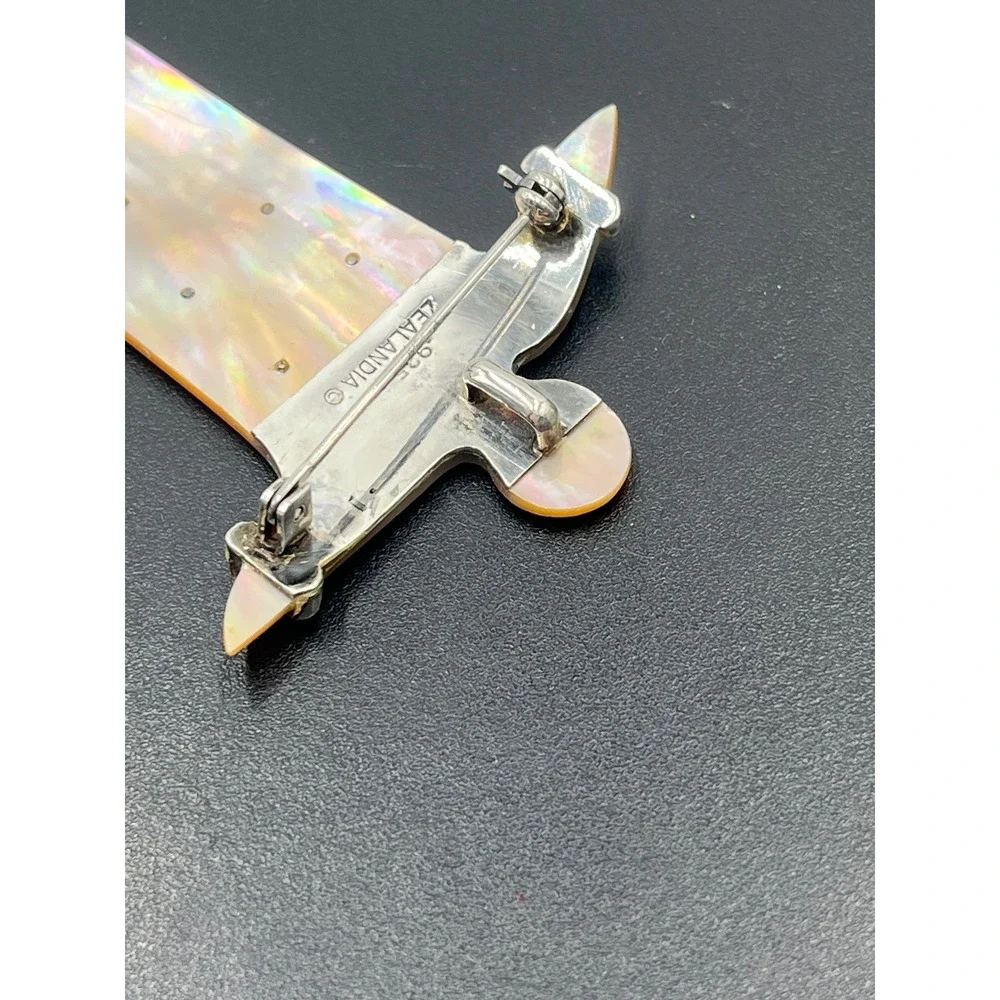 Zealandia Sterling Mother of Pearl Figural Convertible Tribal Man Pendant/Brooch